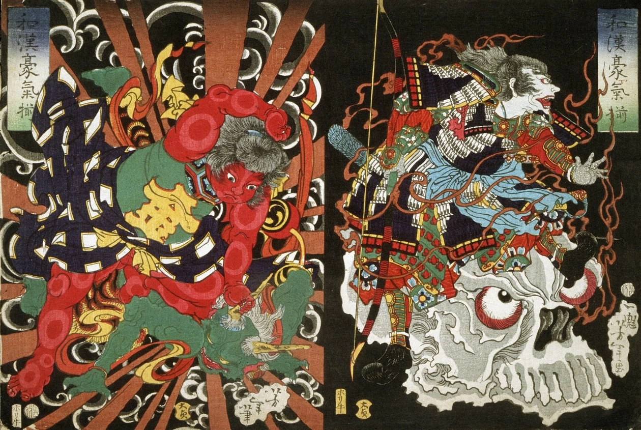 Kintoki che sconfigge un demone e un guerriero su un teschio, 1868 - Los Angeles County Museum of Art